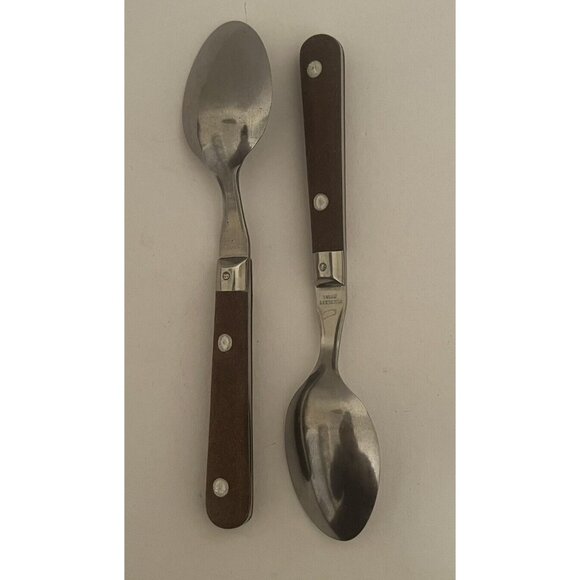 2 Tsps Washington Forge? Mardi Gras Stainless Brown Plastic Riveted Handle Korea - Picture 5 of 7